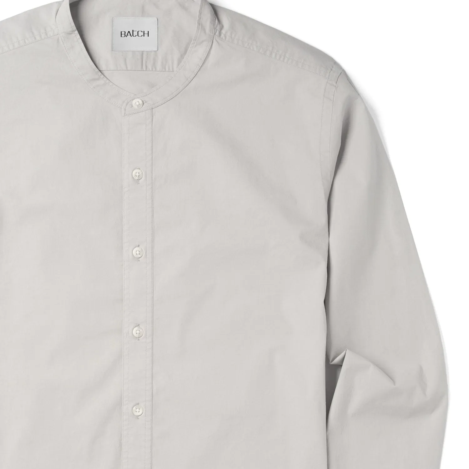Essential Band Collar Button Down Shirt - Light Gray Cotton Stretch Poplin