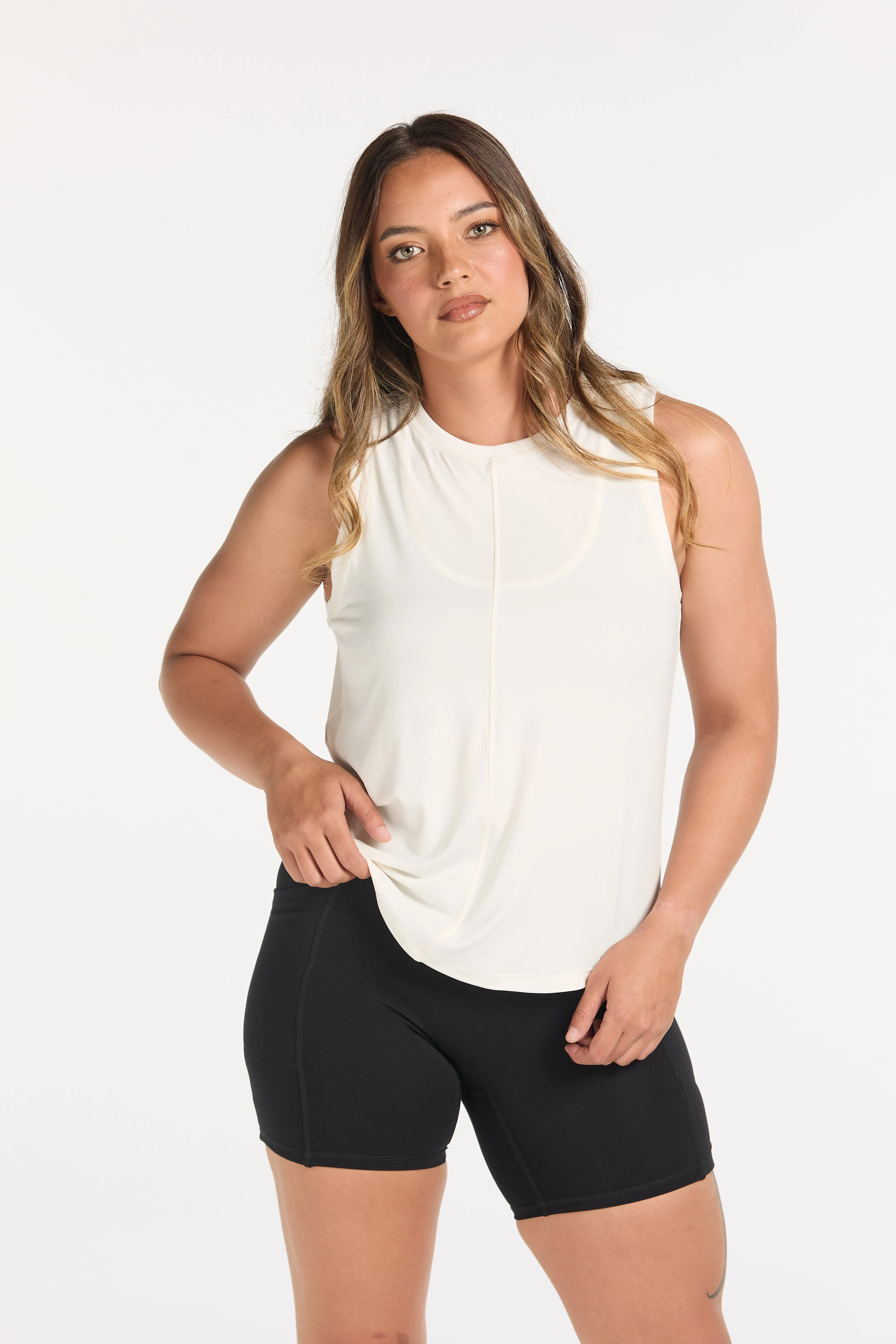 ESSENTIALS OPEN BACK TANK WHITE