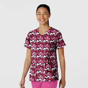Fashion Prints 6147 V-Neck Print Scrub Top Heart Flow