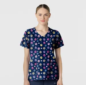 Fashion Prints 6147 V-Neck Print Scrub Top Springtime Stroll Navy