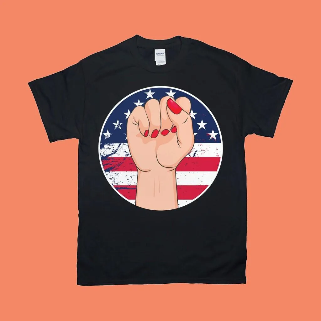 Female Fist Grunge, American Flag T-Shirts, Female First, Girl Empowerment, Female Symbol Shirt, Feminist Movement, Feminism Art Shirt