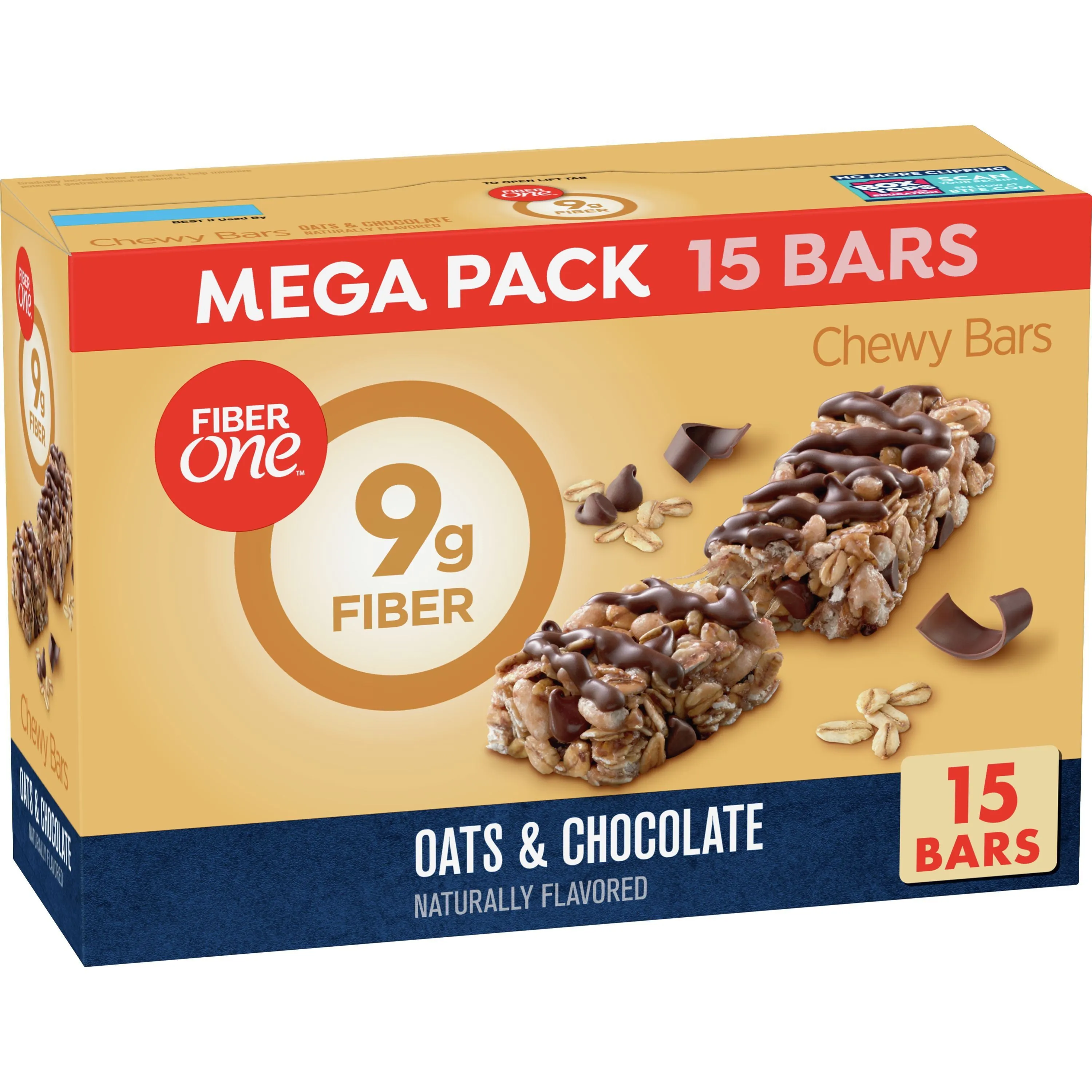 Fiber One Chewy Bars, Oats & Chocolate, Snacks, Mega Pack, 15 ct