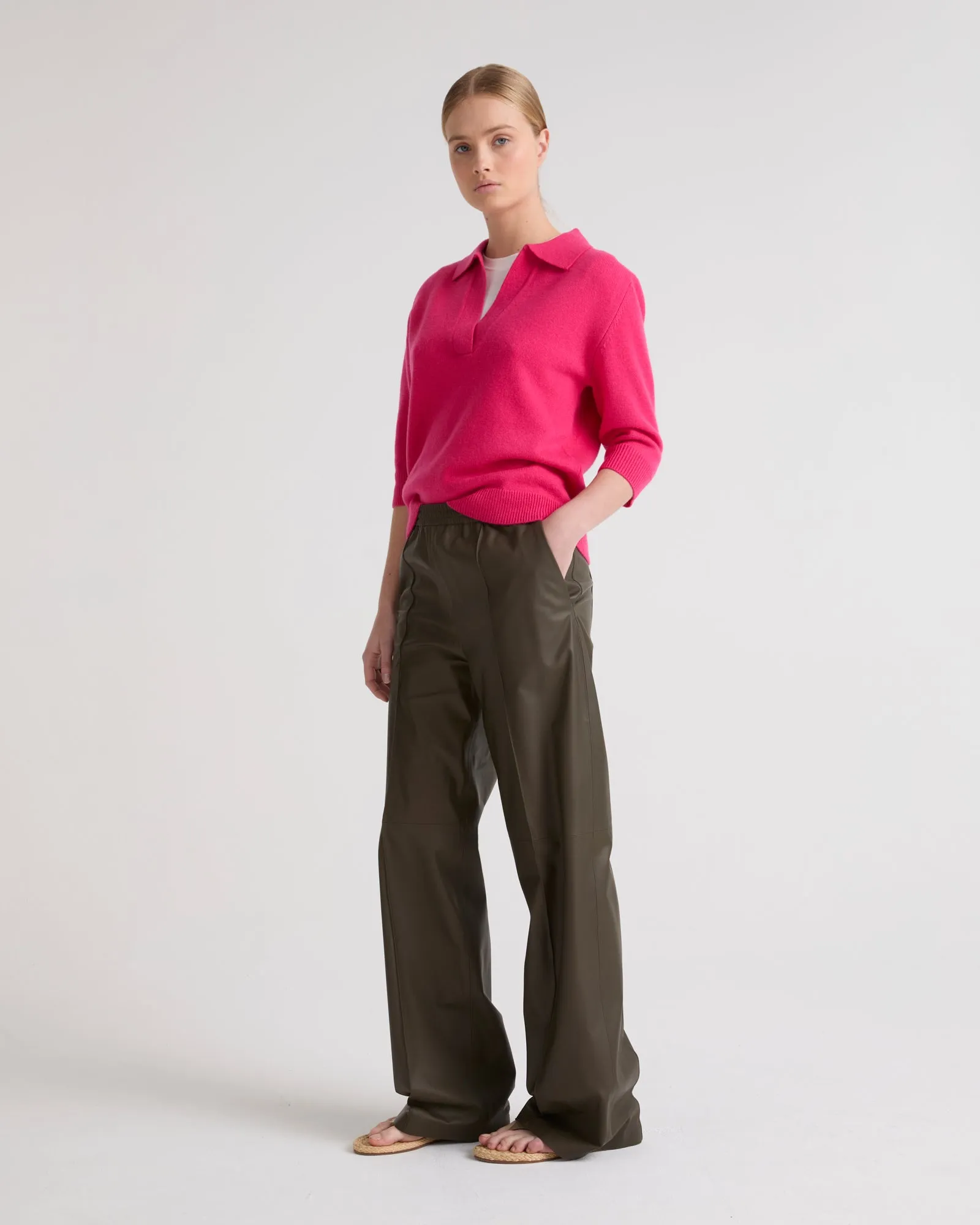 Fine lamb leather loose trousers