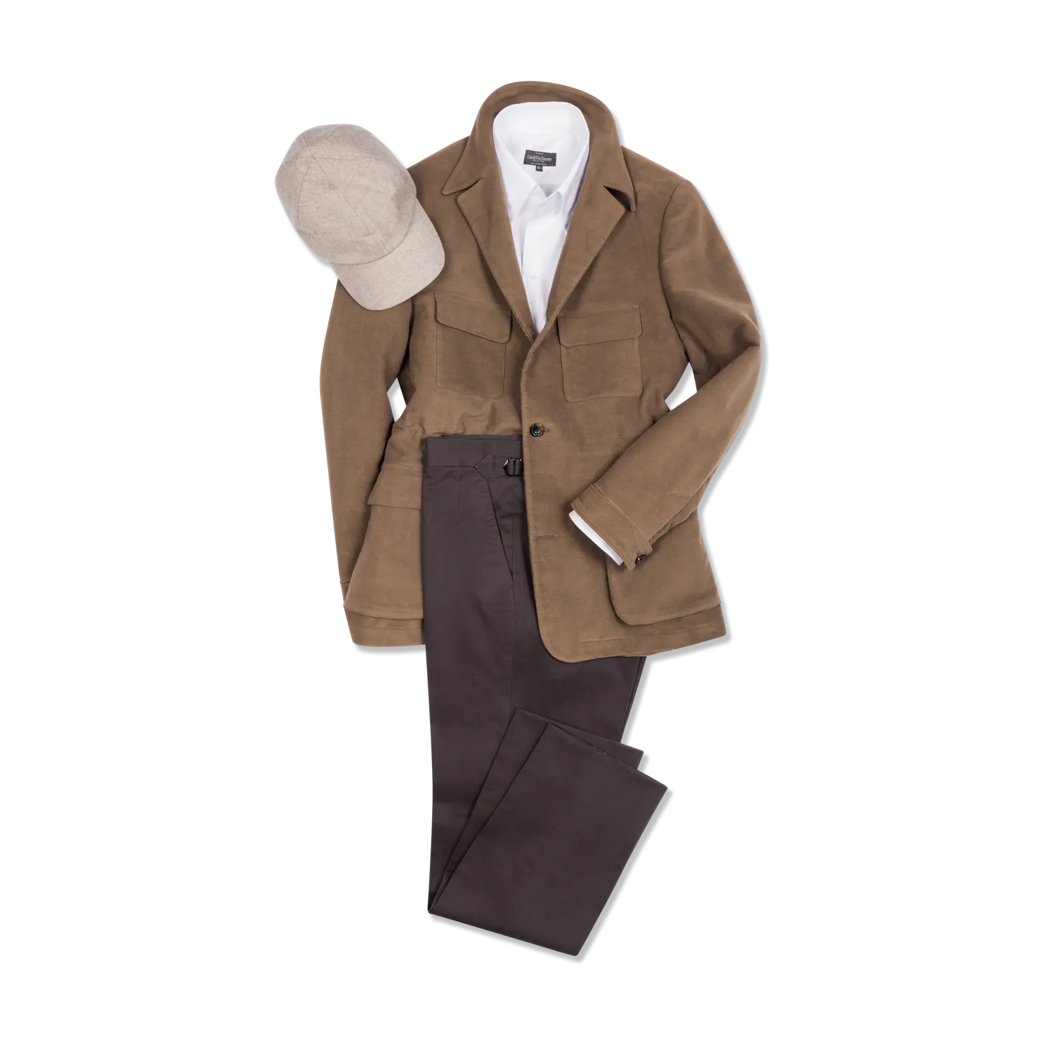 Flat Front Trouser in Grey Brushed Cotton Twill