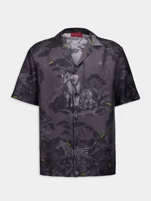 Flora and Fauna Print Silk Shirt