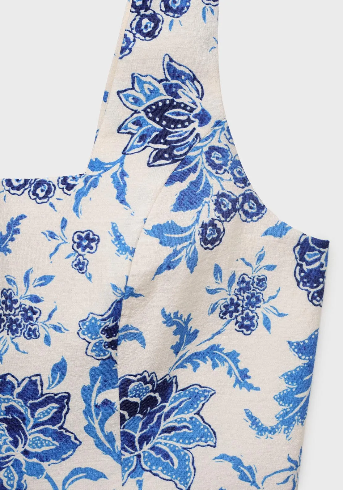 Floral Crop Top With Low Neckline - Beige