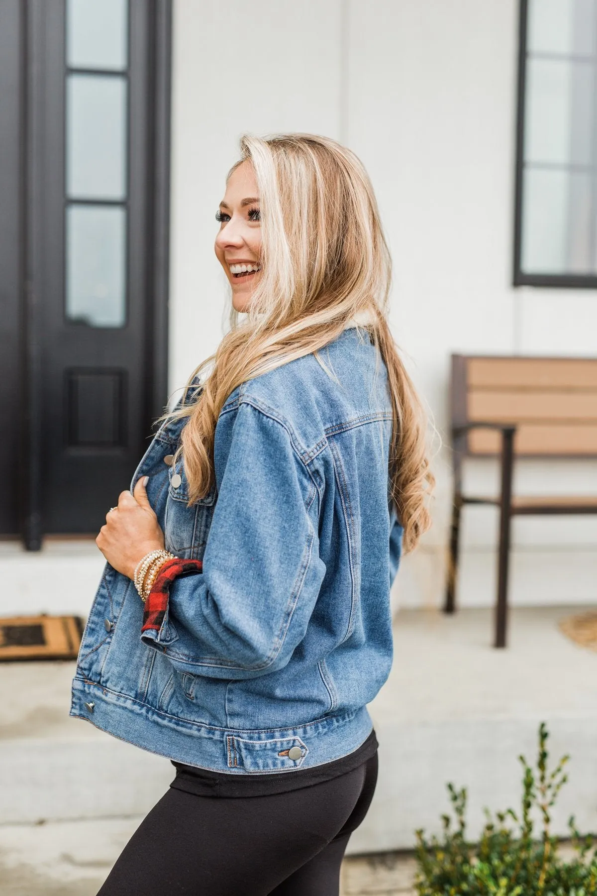 Fly Away With Me Outdoor Denim Jacket- Medium Wash