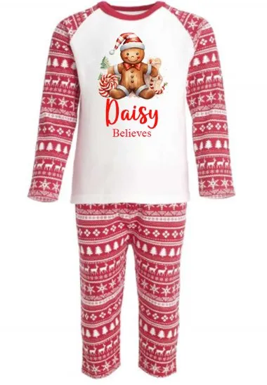 Gingerbread man Personalised Adults Red Christmas print Pyjamas