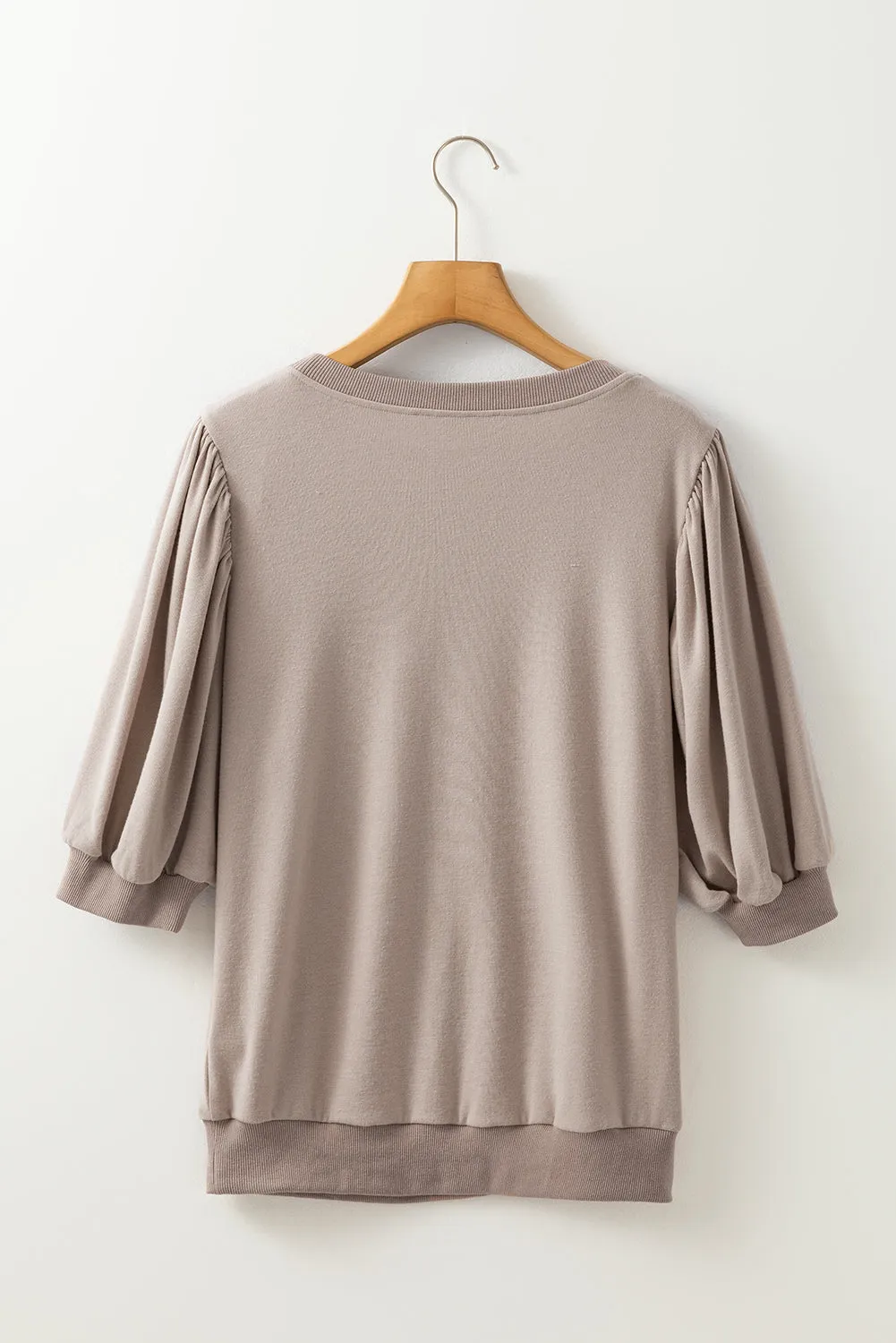Goat Half Lantern Sleeve Solid Colour Pullover Top