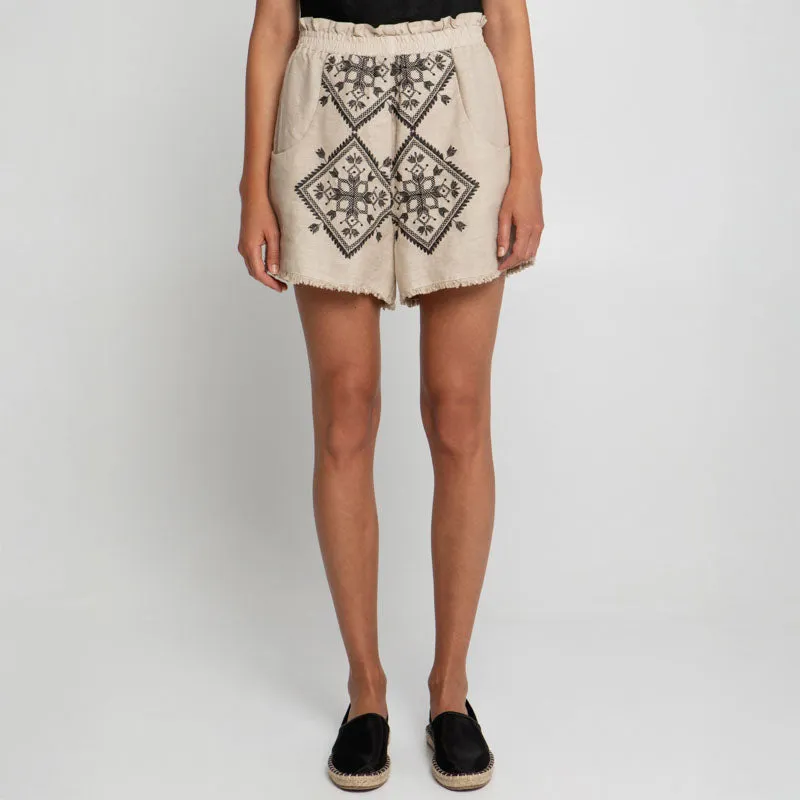 GREEK ARCHAIC KORI Lefkada Shorts in Beige/Black