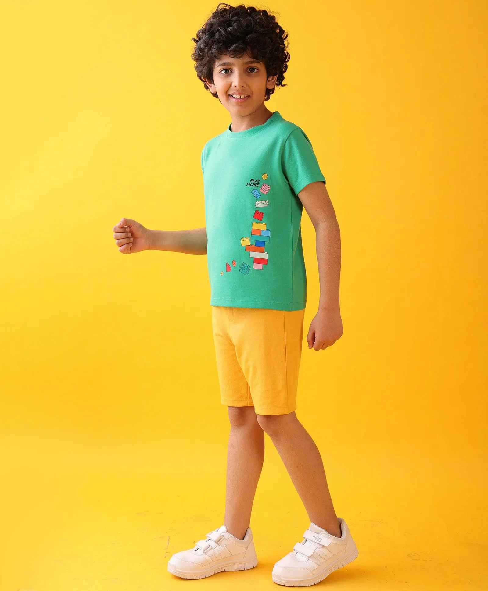 GREEN PLAY MUSTARD BOYS SHORTS SET - GREEN/MUSTARD