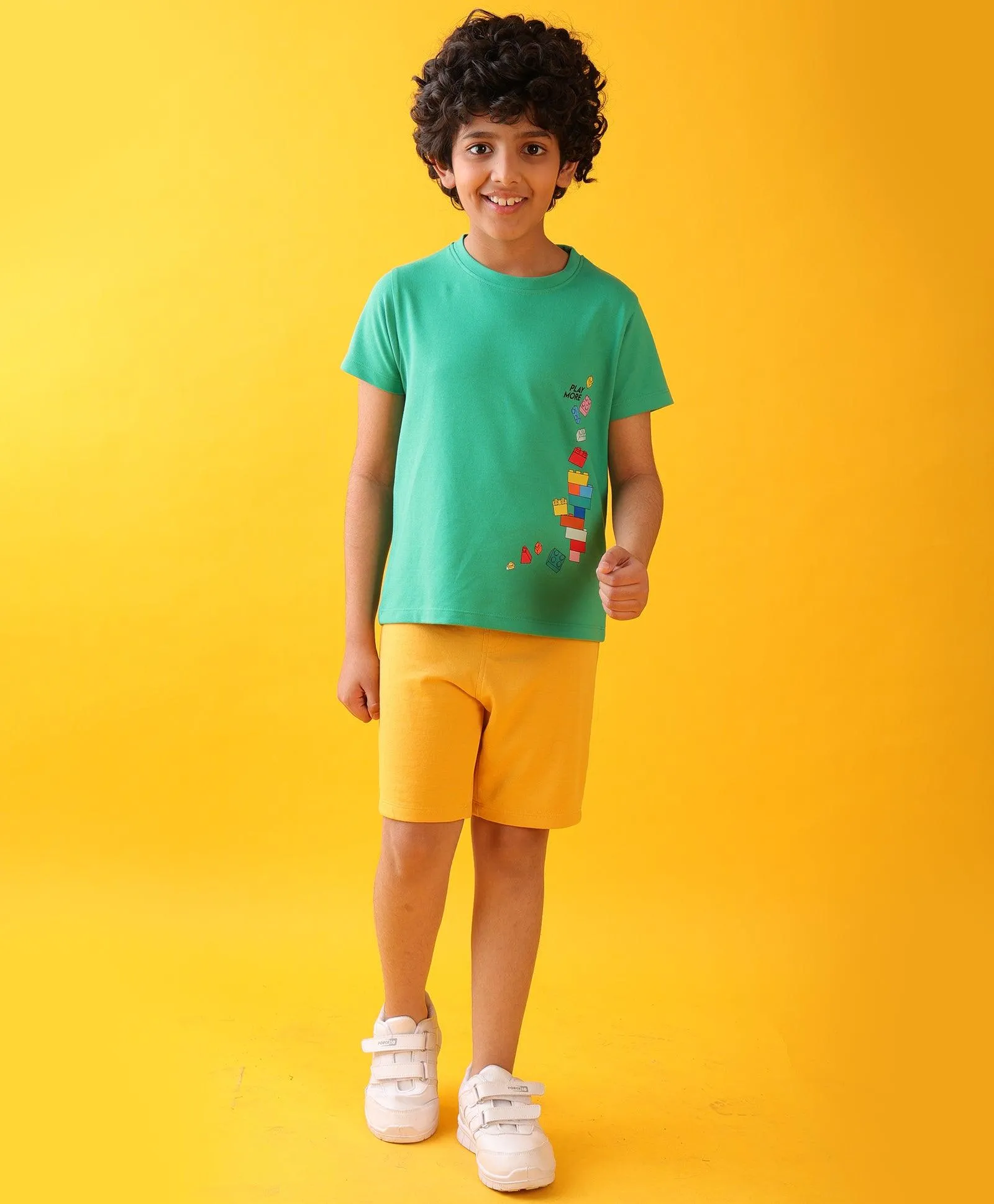 GREEN PLAY MUSTARD BOYS SHORTS SET - GREEN/MUSTARD