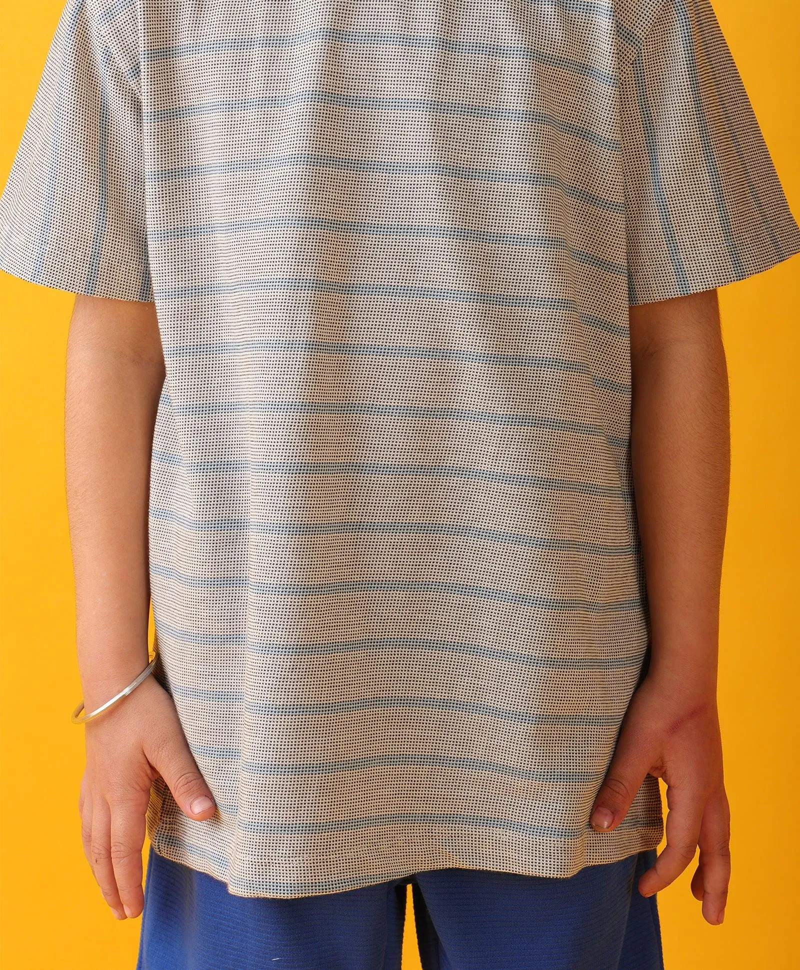 GREY BLUE STRIPED ROYAL BOYS SHORTS SET - GREY/ROYAL