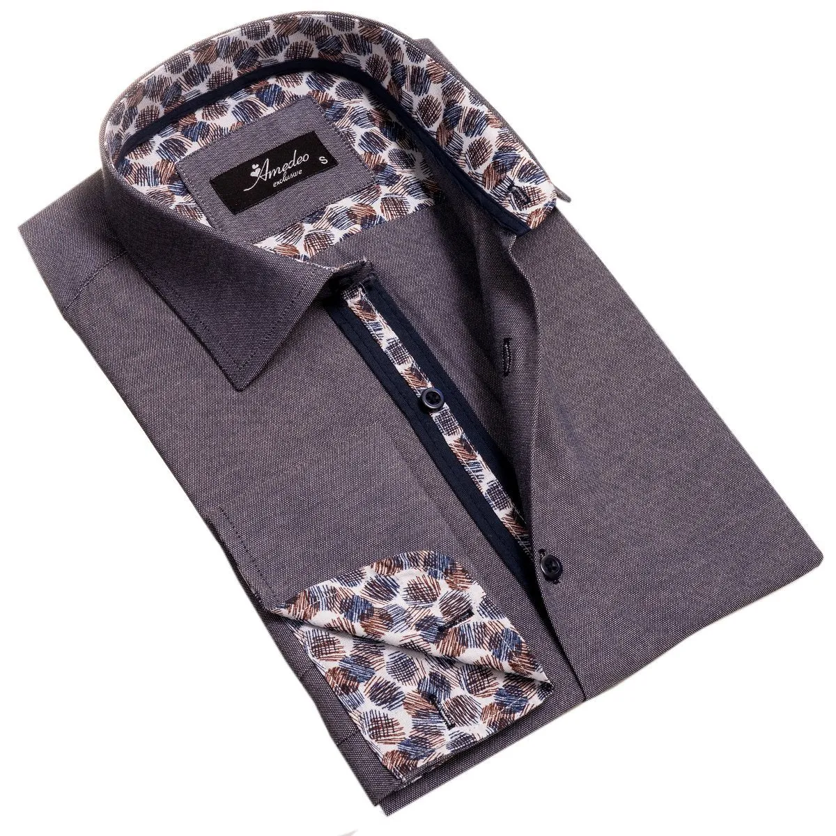 Grey Mens Slim Fit French Cuff Shirts with Cufflink Holes - Casual and