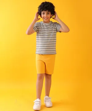 GREY STRIPED MUSTARD SUMMER SHORTS SET - GREY/MUSTARD