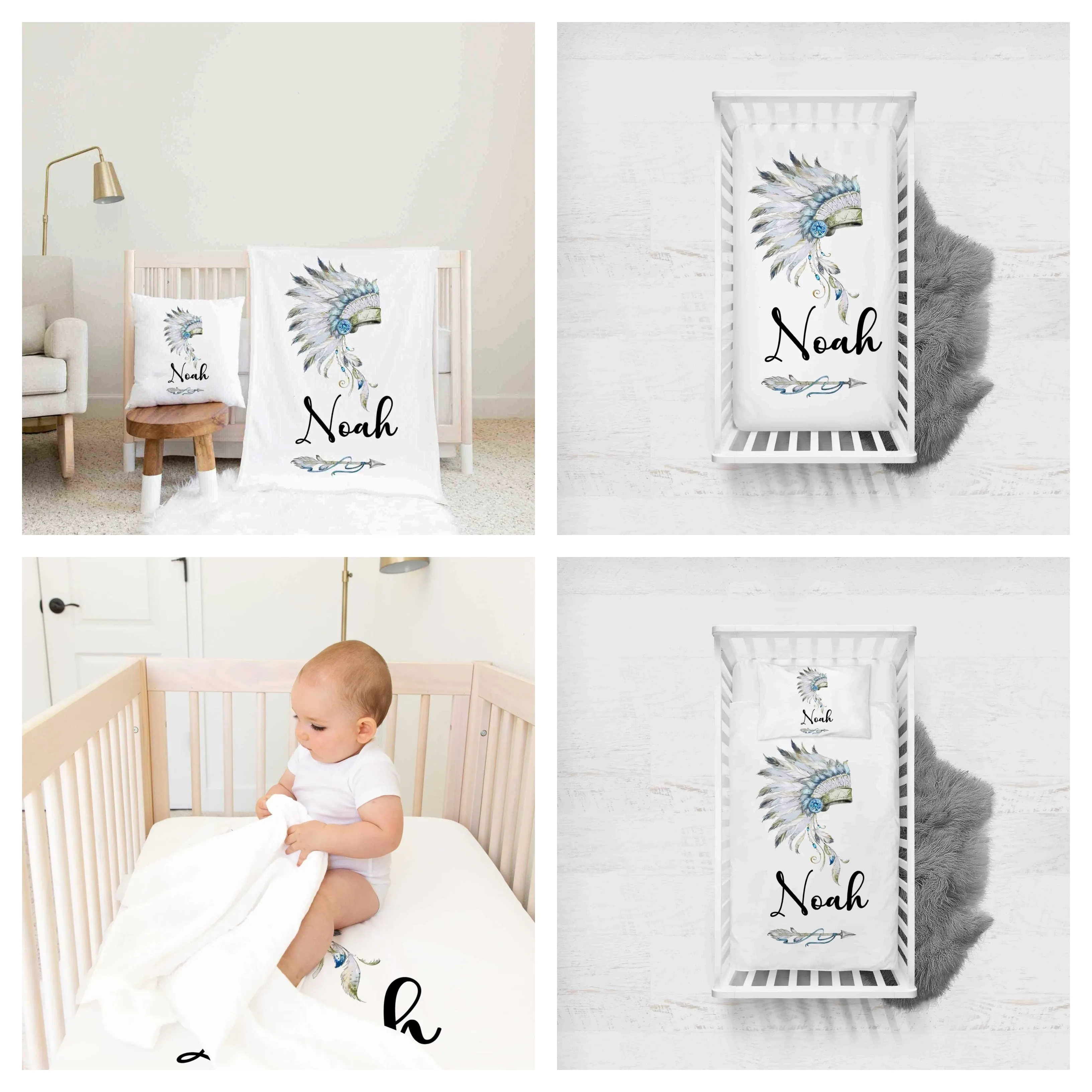 Grey whiteThemed Personalised Cot Set