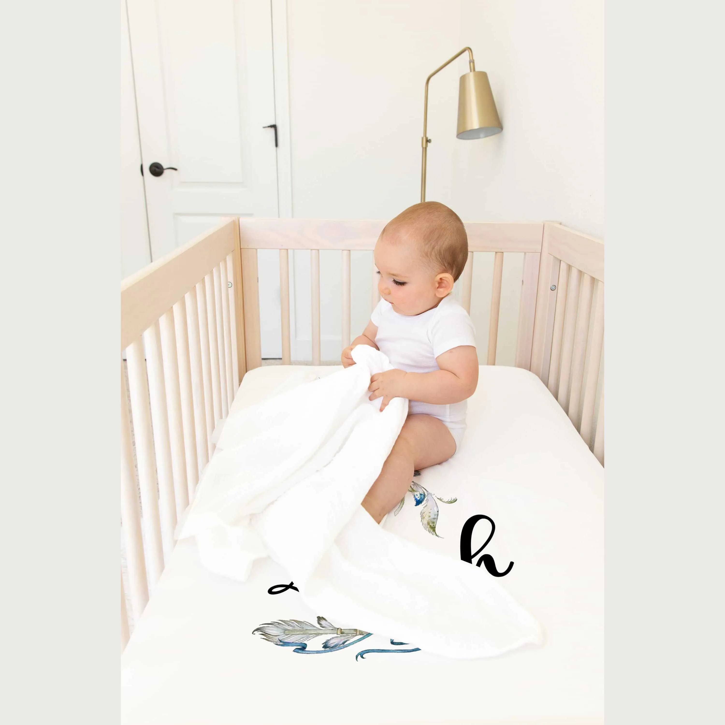 Grey whiteThemed Personalised Cot Set
