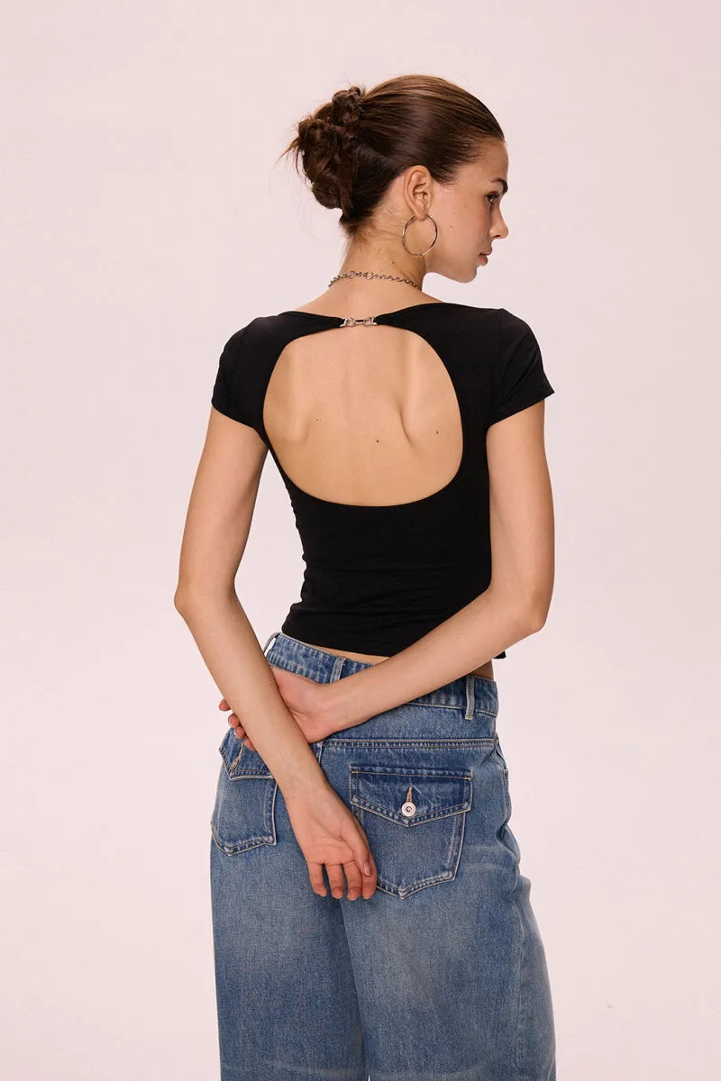 Halter Back Pleated Waist Top