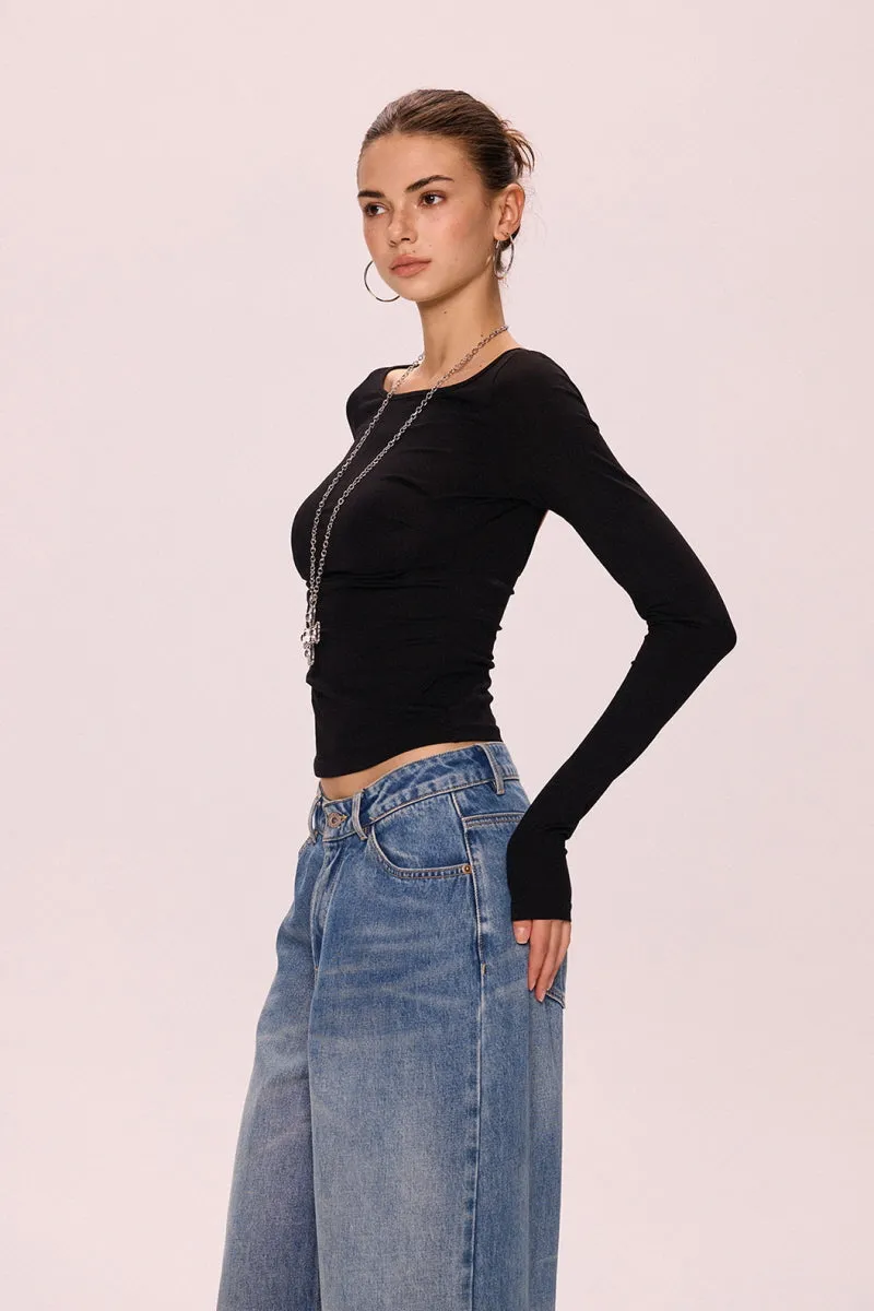 Halter Back Pleated Waist Top