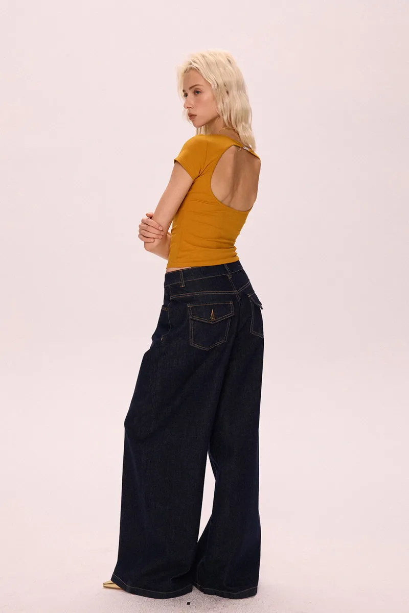 Halter Back Pleated Waist Top