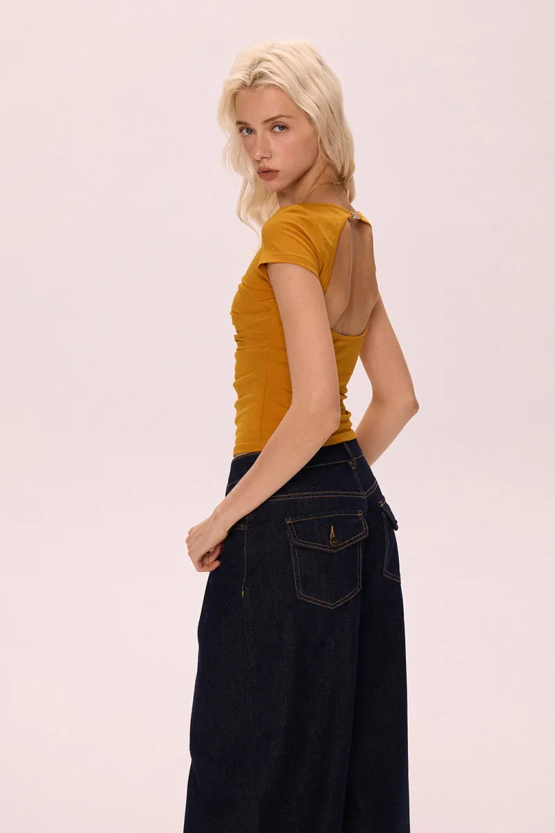 Halter Back Pleated Waist Top