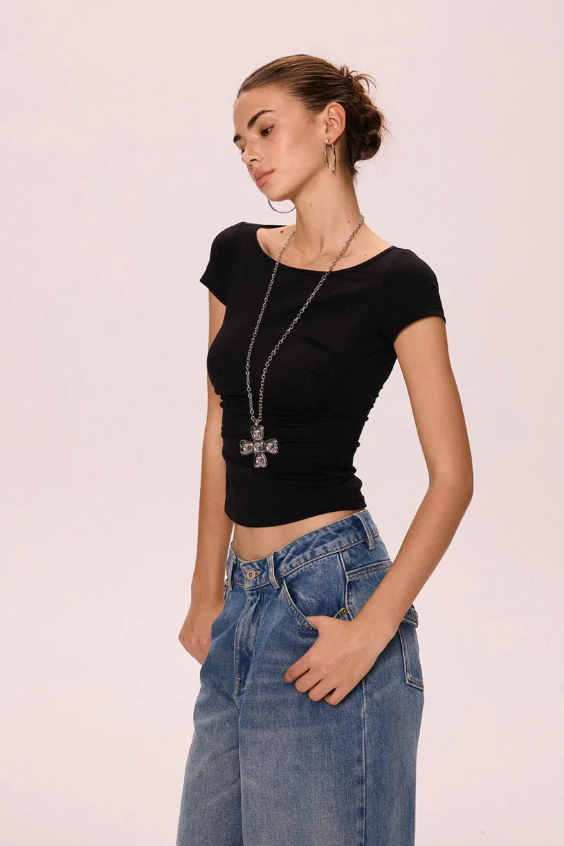 Halter Back Pleated Waist Top