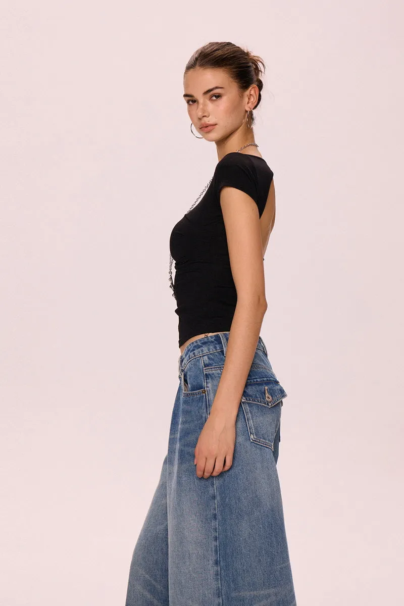 Halter Back Pleated Waist Top