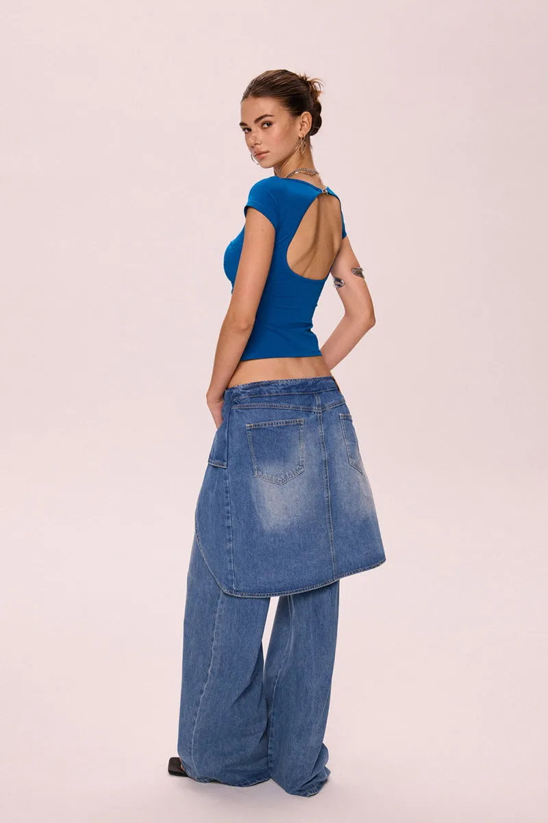 Halter Back Pleated Waist Top