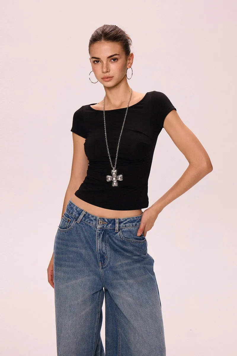 Halter Back Pleated Waist Top