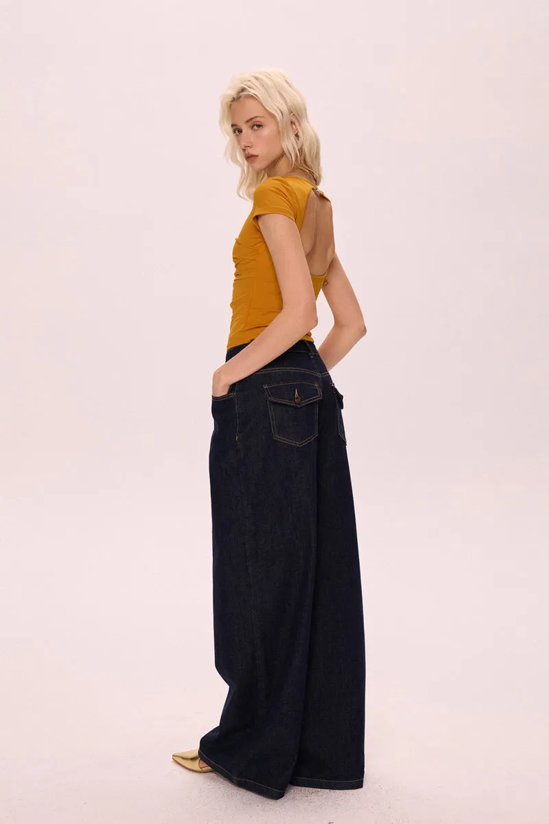 Halter Back Pleated Waist Top