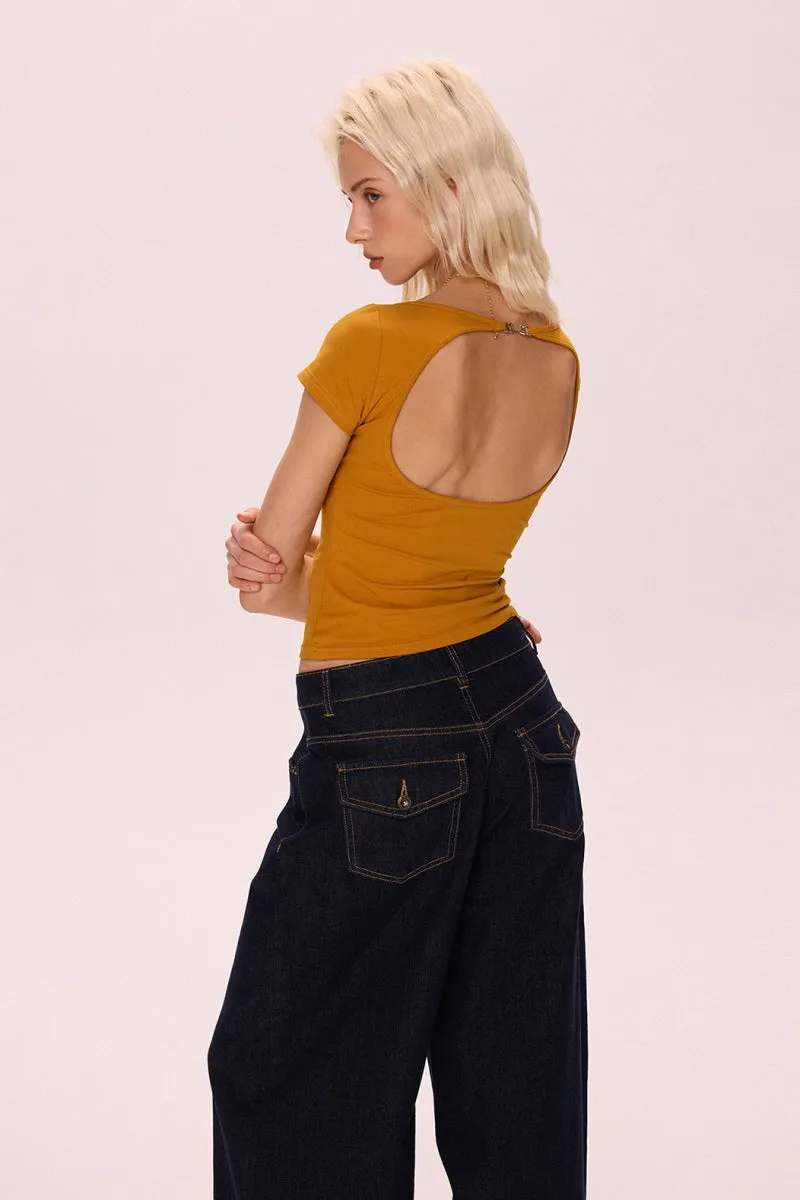 Halter Back Pleated Waist Top