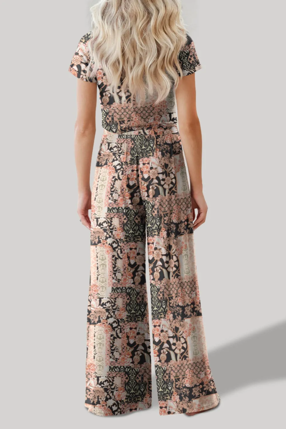 Hazel Blues® |  Printed Round Neck Short Sleeve Top and Pants Set
