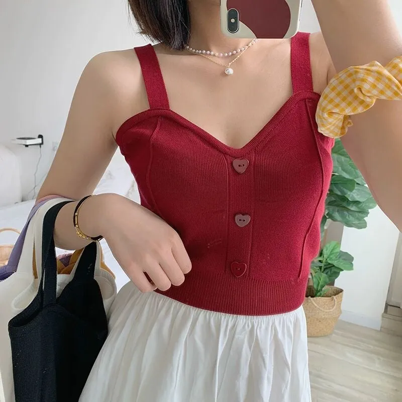 Heart Button Sexy Knitted Crop Tops