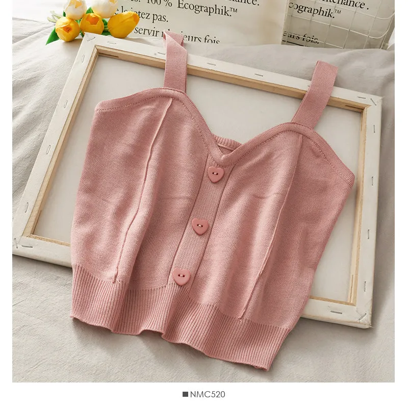 Heart Button Sexy Knitted Crop Tops