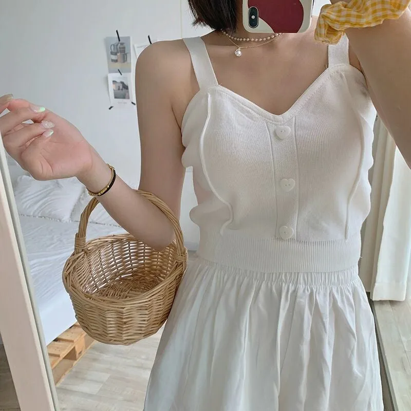 Heart Button Sexy Knitted Crop Tops