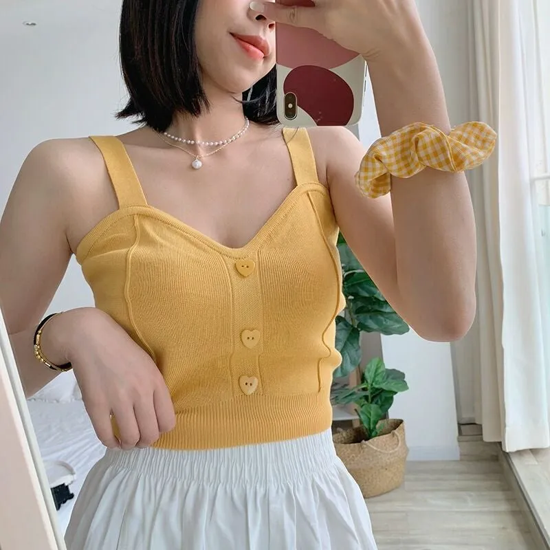 Heart Button Sexy Knitted Crop Tops
