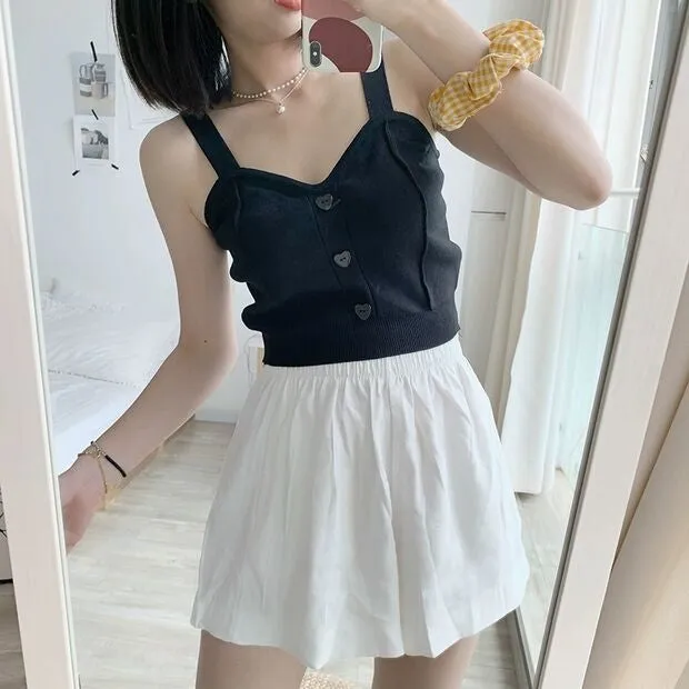 Heart Button Sexy Knitted Crop Tops