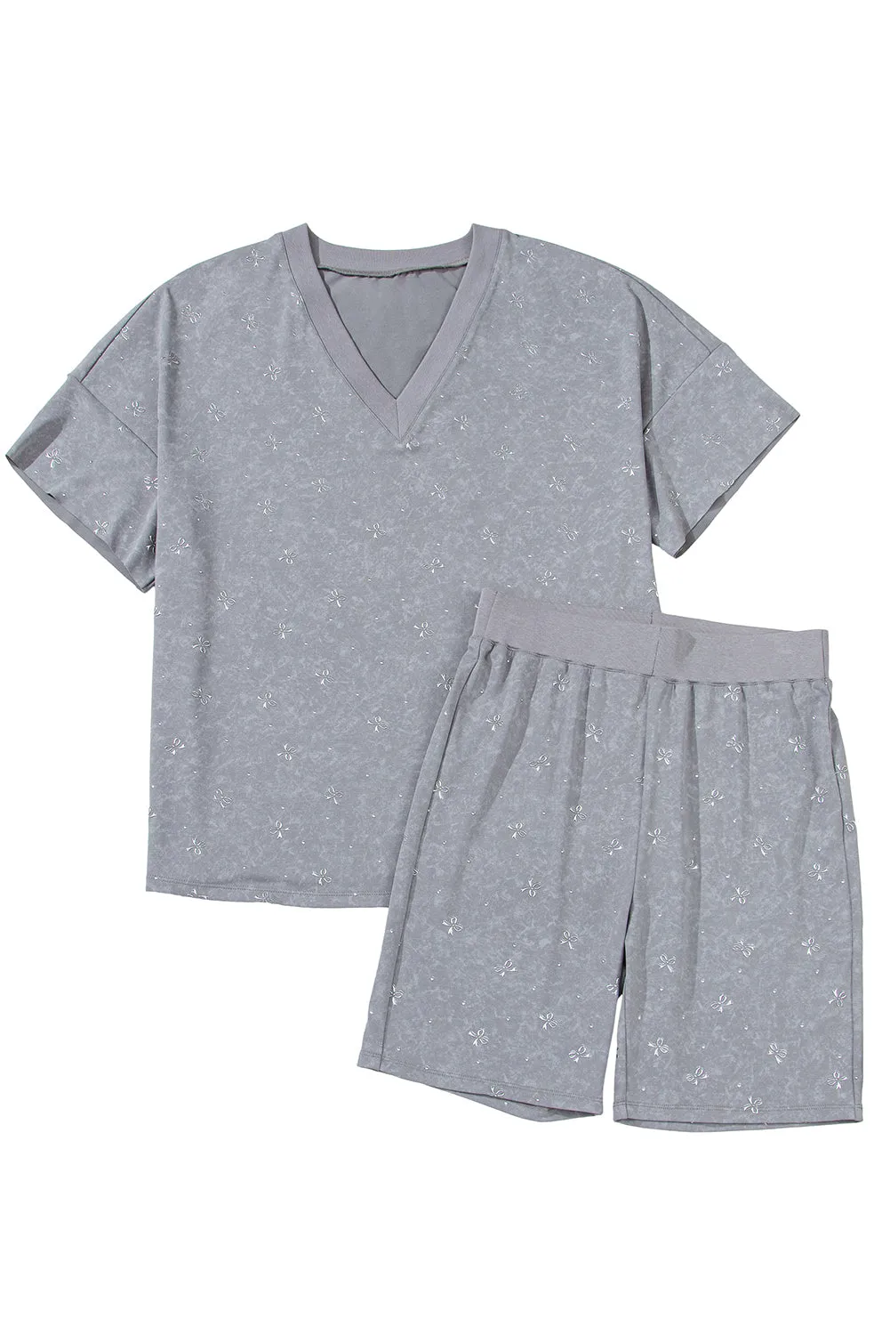 High-rise Vintage Mineral Wash V Neck Loose Tee and Biker Shorts Set