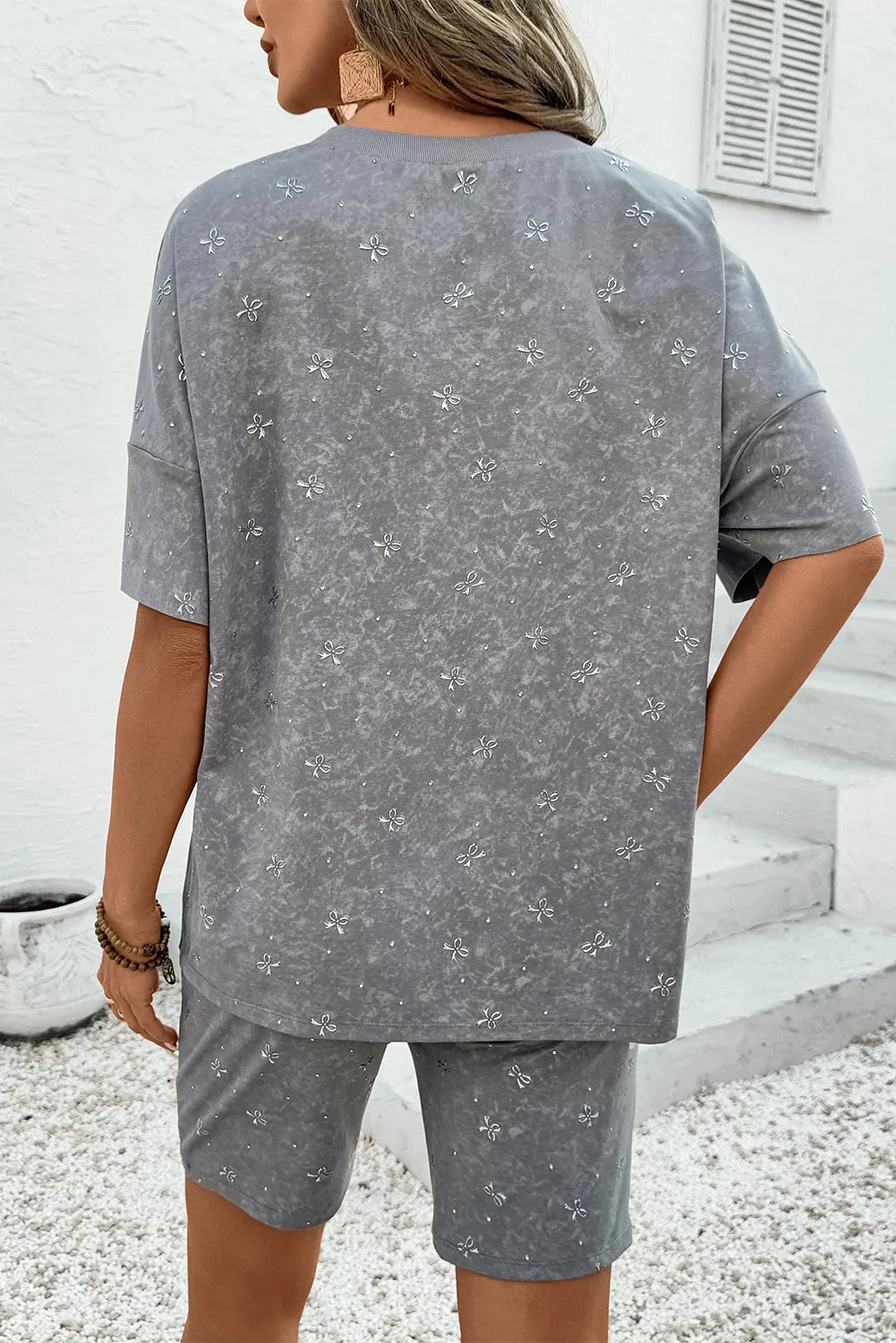 High-rise Vintage Mineral Wash V Neck Loose Tee and Biker Shorts Set