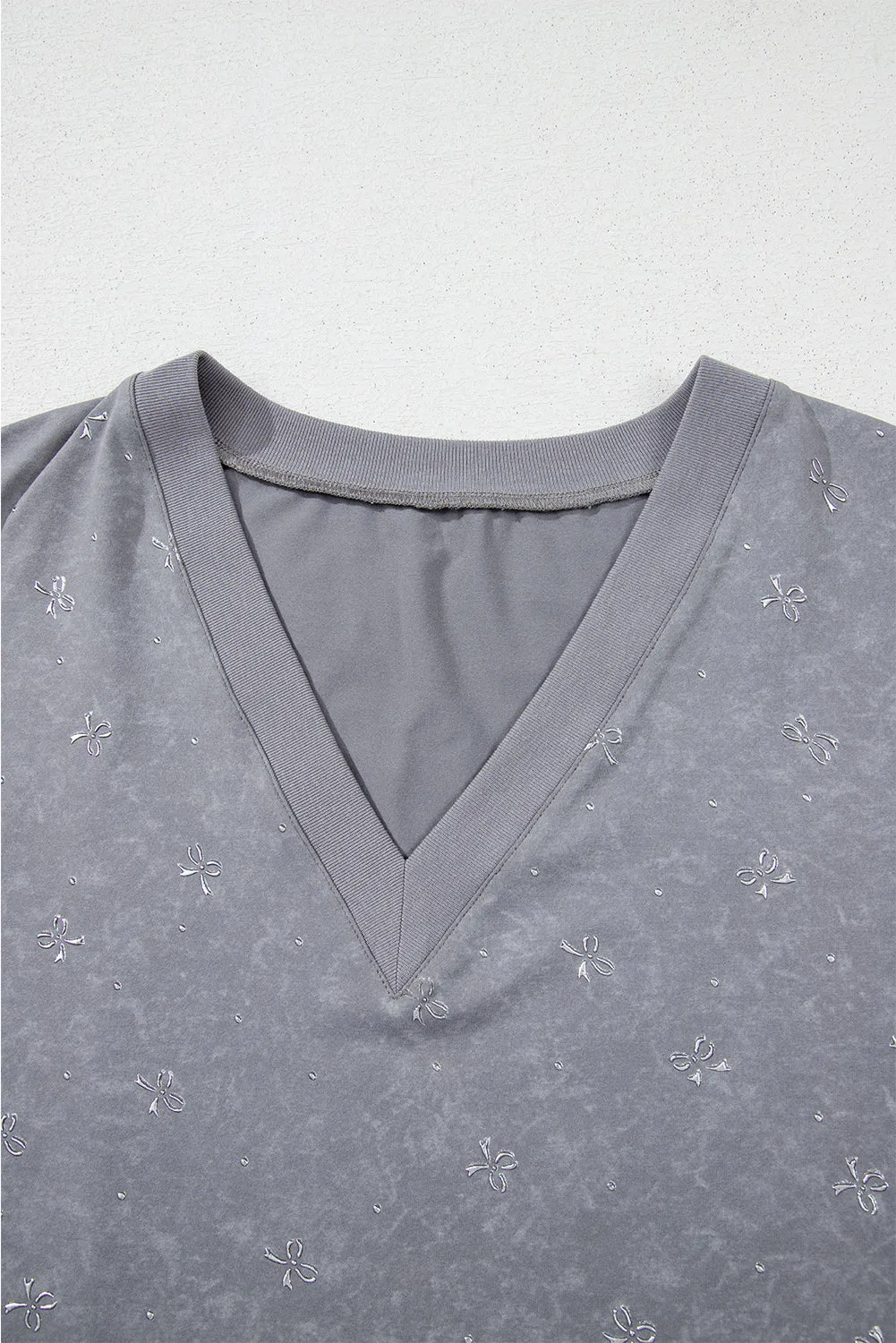 High-rise Vintage Mineral Wash V Neck Loose Tee and Biker Shorts Set