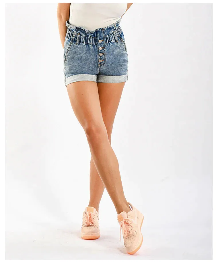 HIGH WAIST LOOSE WIDE LEG DENIM SHORTS