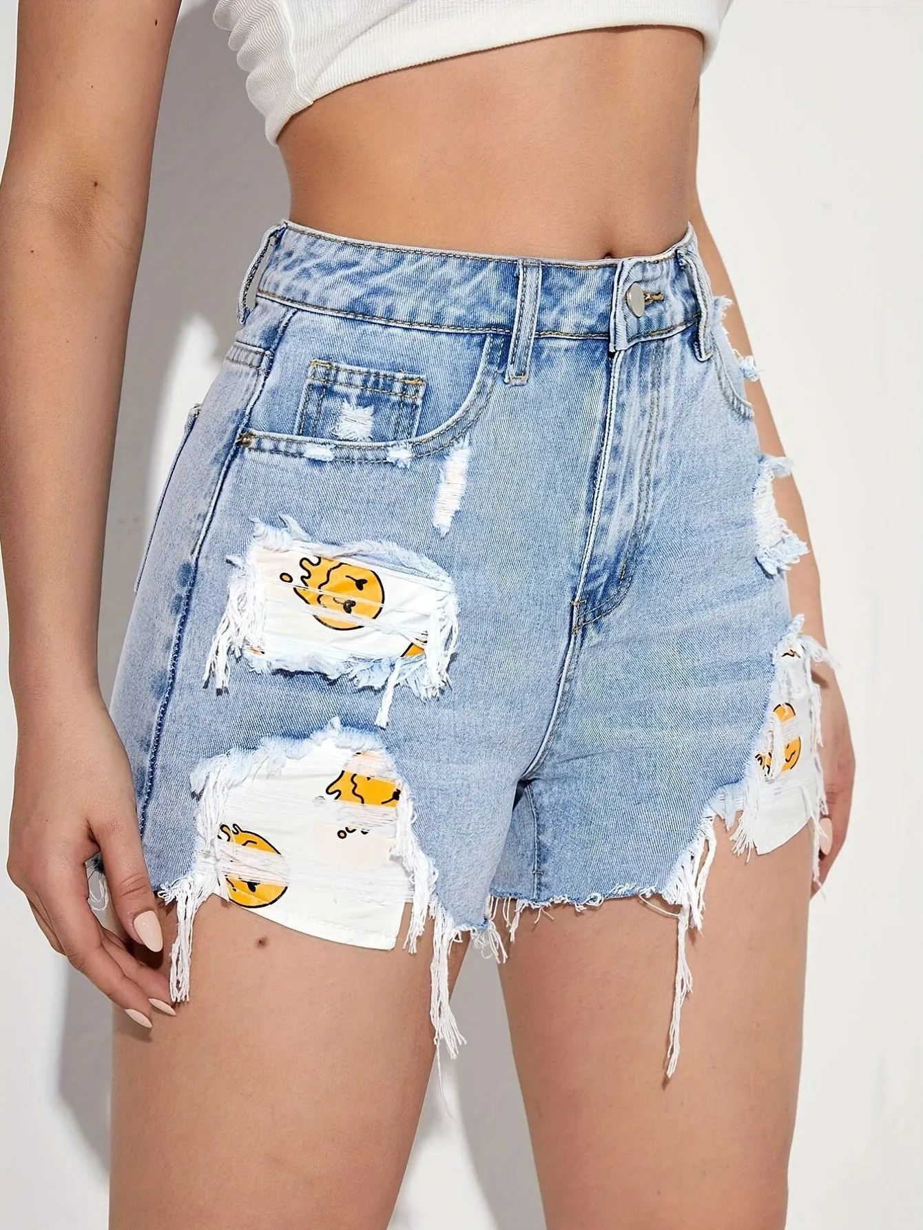 High Waist Raw Hem Ripped Korean Loose Denim Shorts