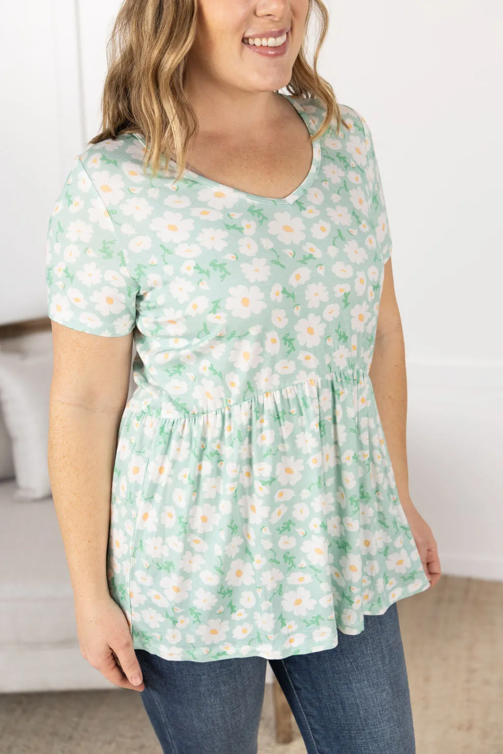 IN STOCK Sarah Ruffle Short Sleeve - Green Floral