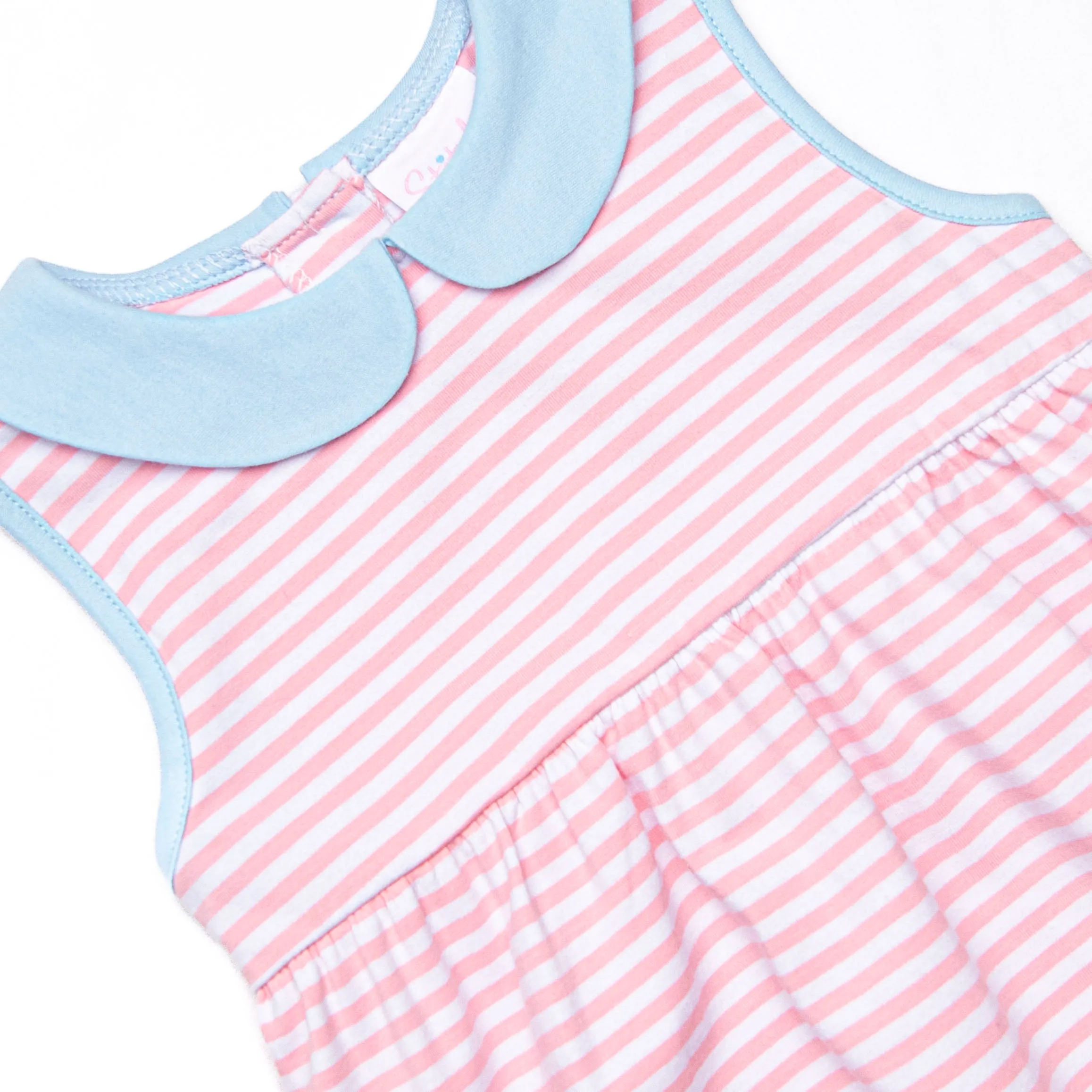 Isabella Ruffle Short Set, Blue and Pink Stripe