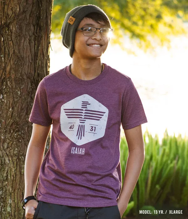 Isaiah Eagle – Heather Maroon Youth Tee