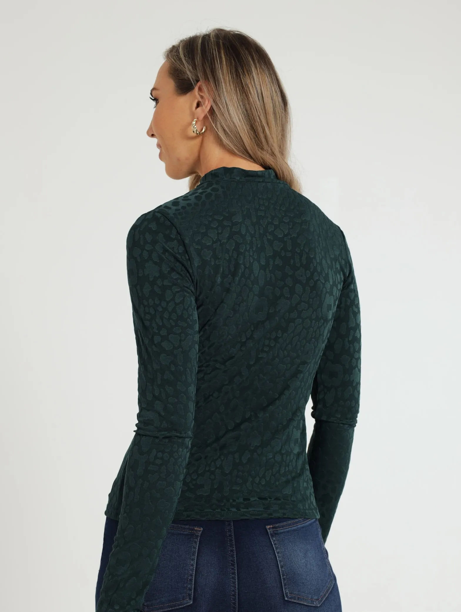 Jacquard Turtle Neck Top - Teal