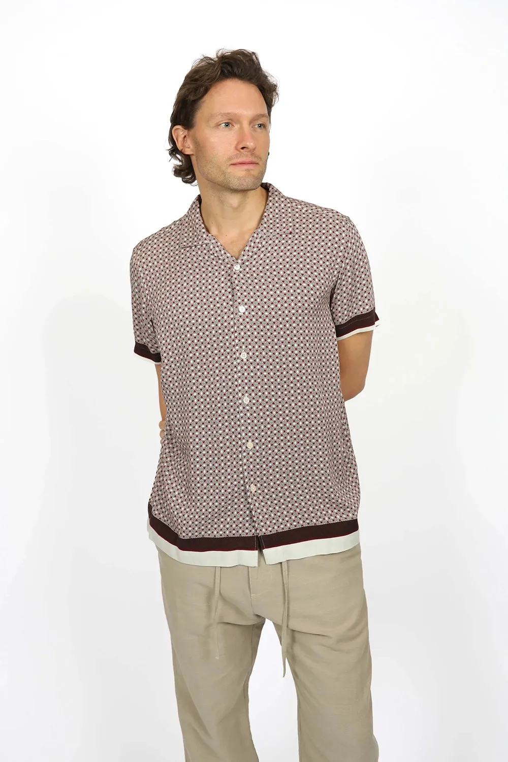 JAMES HARPER RELAXED FIT CUBAN COLLAR BORDER S/S SHIRT JHS576