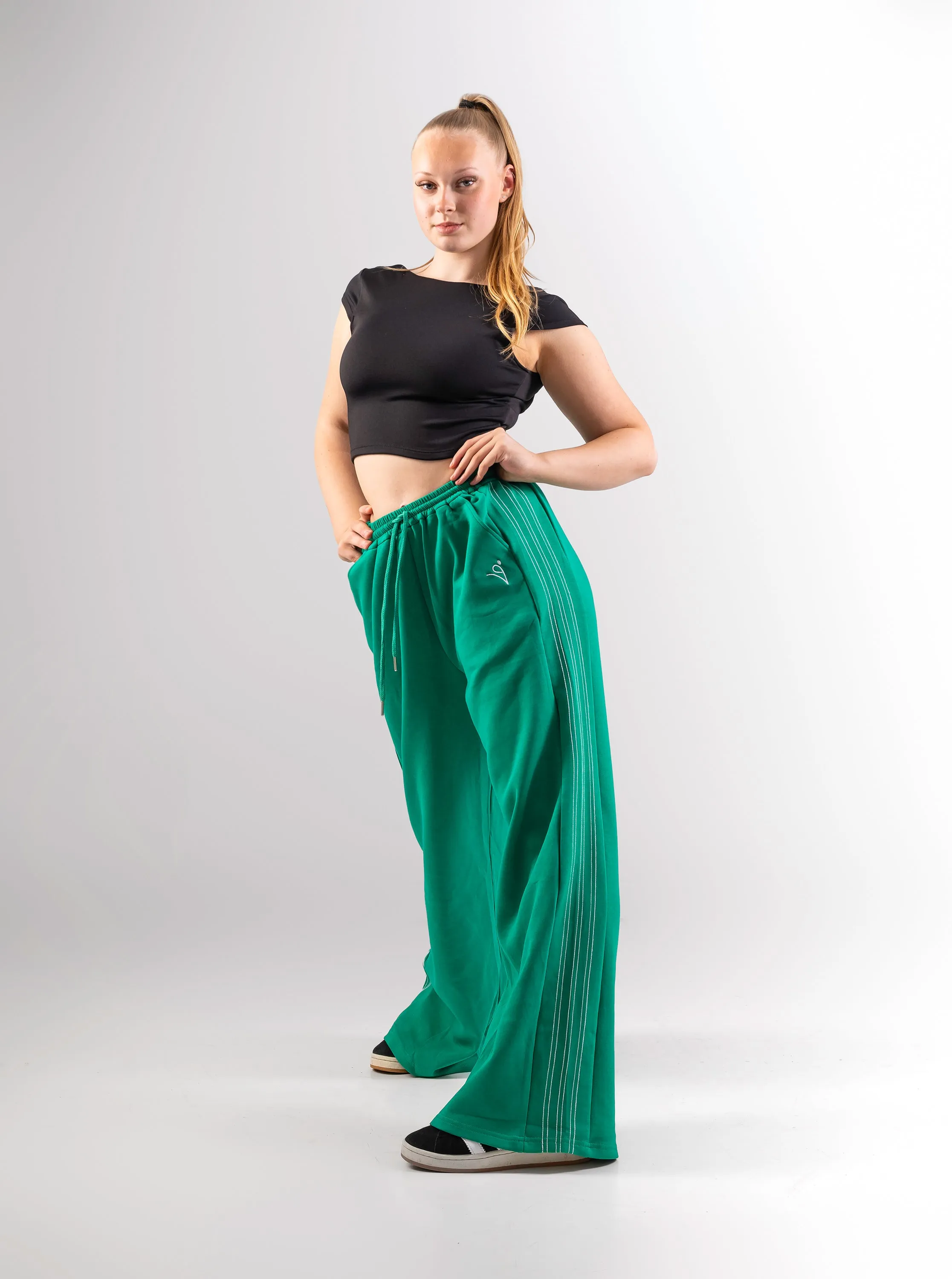 Jamzz Straight Leg Joggers - Green with white stitching