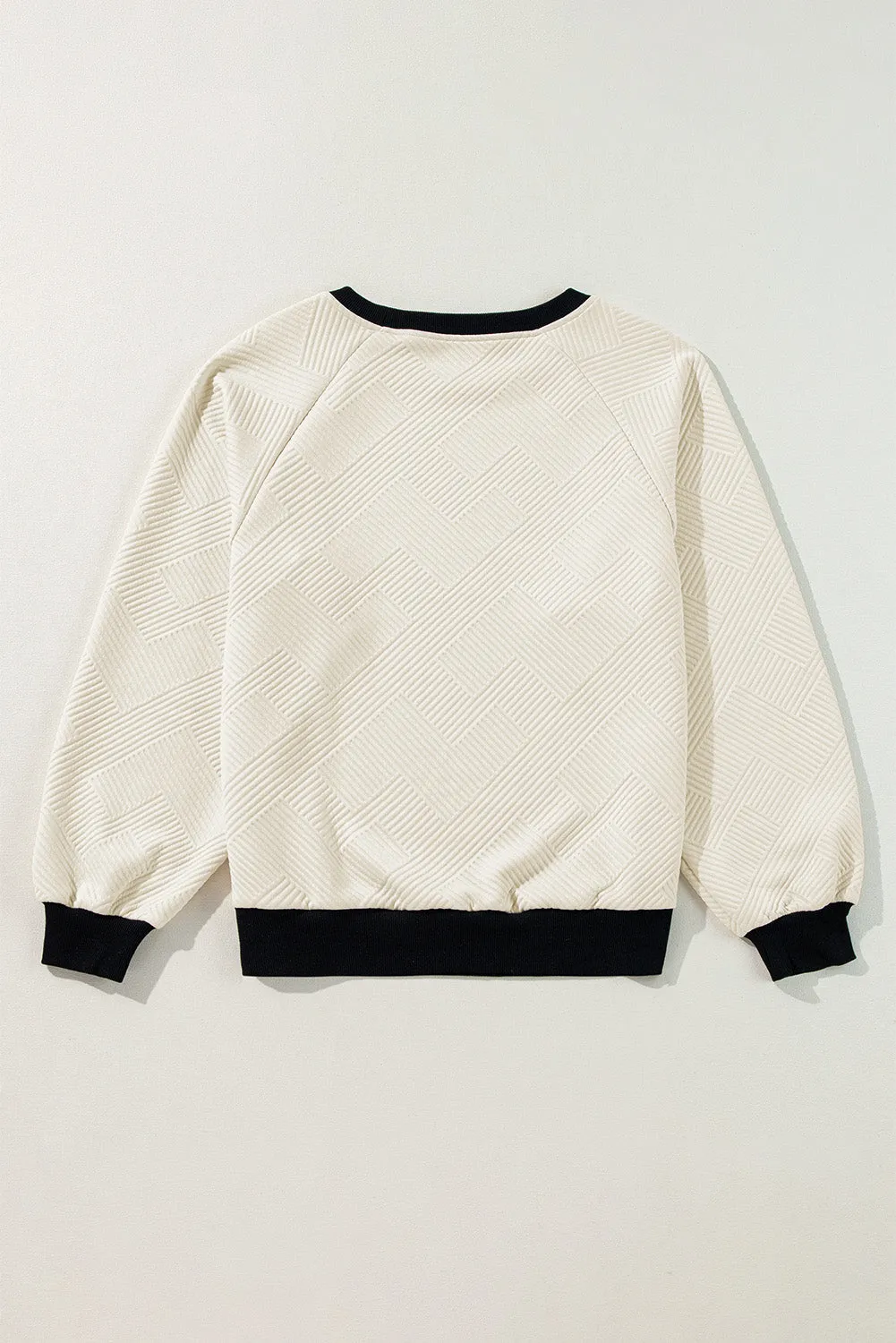 Jet Stream Color Block Edge Raglan Sleeve Crew Neck Textured Top