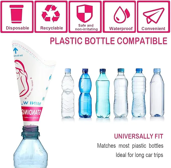 JIURUN 50PCS Female Urination Device Pee Funnel for Women Portable Disposable Female Urinal Funnel to Standing Pee for Pregnant, Wounded, Travel, Camping, Outdoor Activities